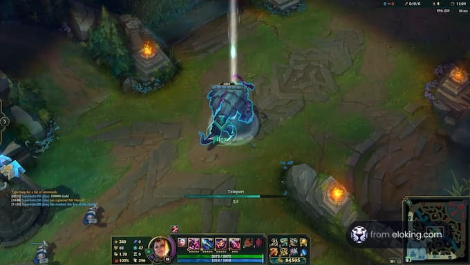 A character using teleport in League of Legends gameplay