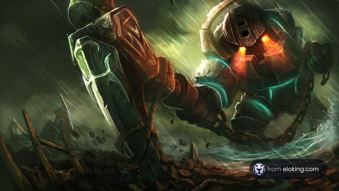 A legendary robot warrior emerging from the depths