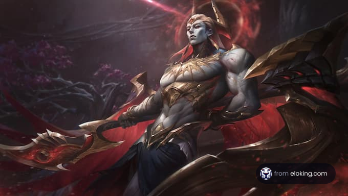 A legendary warrior posing heroically with a dramatic background