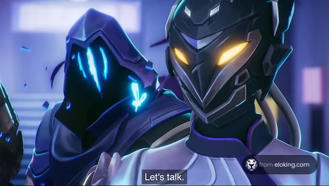 Futuristic characters discussing