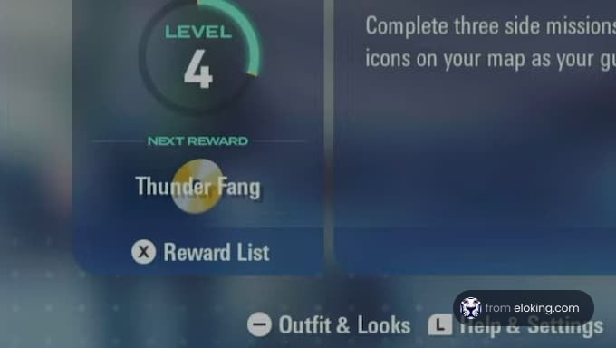 Level 4 game screen showing next reward: Thunder Fang.