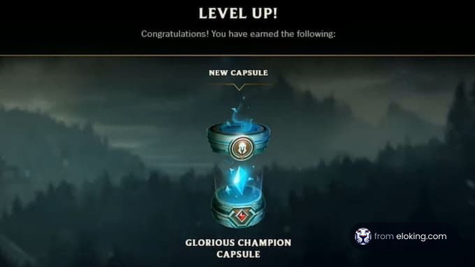 Level Up screen with a new Glorious Champion capsule in a video game