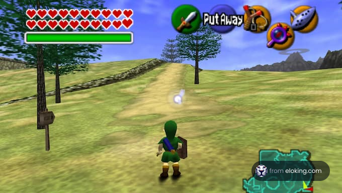Link on an adventurous path in The Legend of Zelda: Ocarina of Time.