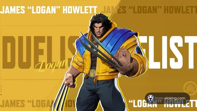 Illustration of Logan Howlett as a duelist character with claws