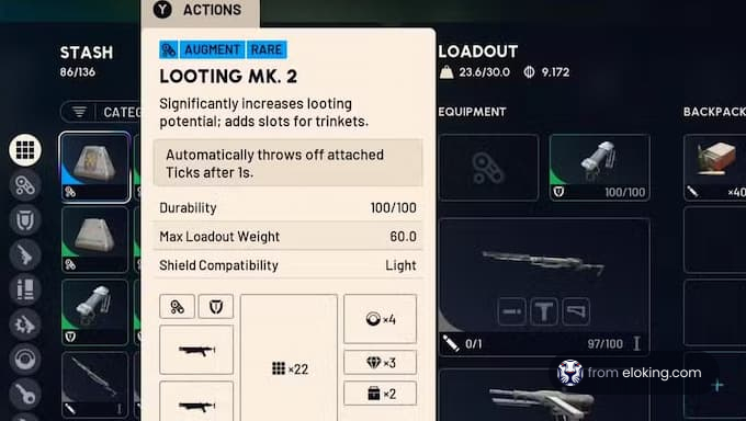Looting MK. 2 Augment erh&ouml;ht das Loot-Potenzial und f&uuml;gt Slots f&uuml;r Spielereien hinzu.