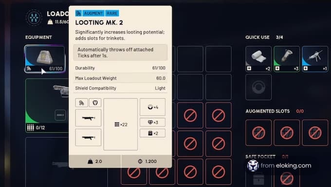 Looting MK. 2 aprīkojums ar palielinātu laupījuma potenciālu un papildus vietām trinketiem.