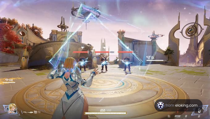 A magical battle scene featuring a character casting a spell