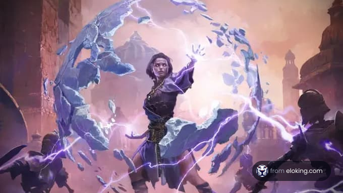 A character casting a powerful spell with energy and lightning.