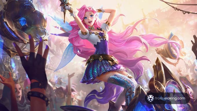 A magical fantasy character enjoying a vibrant celebration.