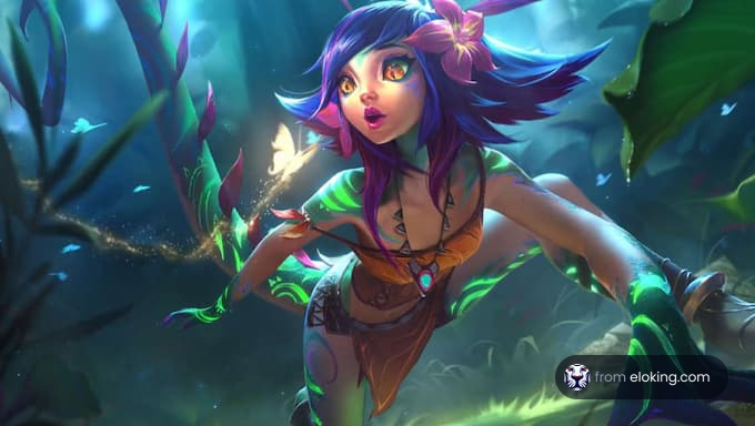 A mystical character in a fantasy forest
