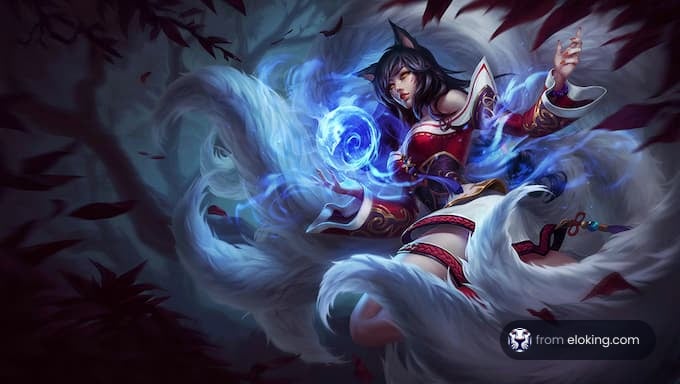 A magical fox girl casting a spell