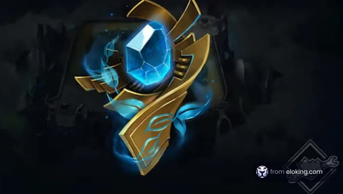 A magical blue crystal badge with golden accents