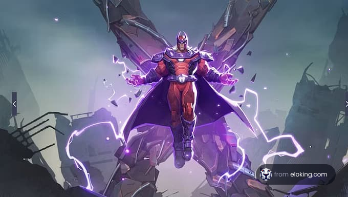 Magneto superhero in action with electric powers