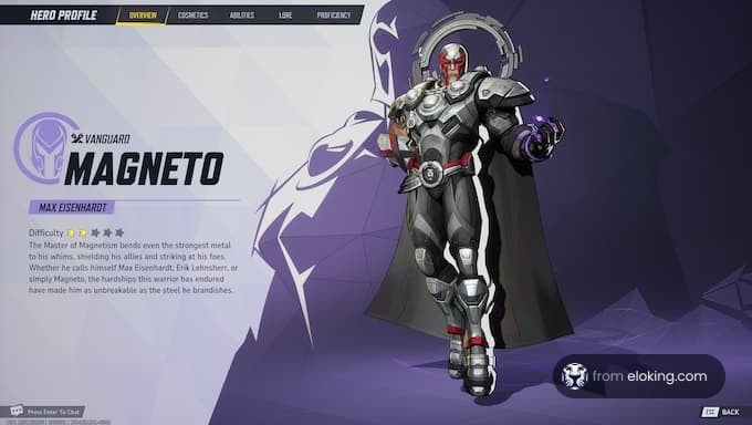 Magneto, the vanguard character, with metallic powers and a commanding presence.