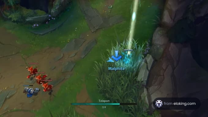 Malphite using teleport in League of Legends gameplay.