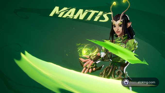 A character named Mantis in vibrant green attire with magical powers