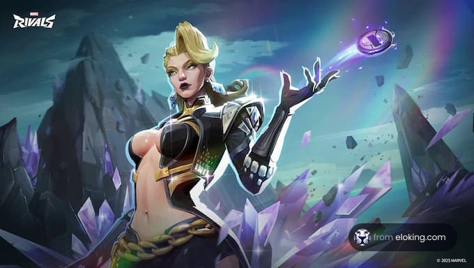 A powerful character casting magic amidst mystical crystals.