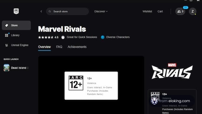 Marvel Rivals game overview with rating and features