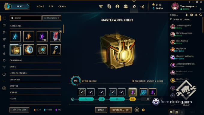 Screenshot of a game interface showing a Masterwork Chest