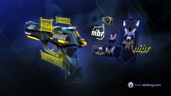 A detailed gaming skin design featuring a pistol with mbr branding and VCT24 elements.