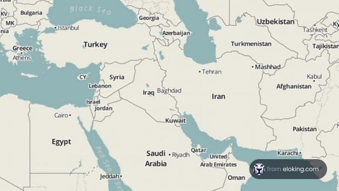 Map showing countries of the Middle East including Turkey, Iraq, and Saudi Arabia