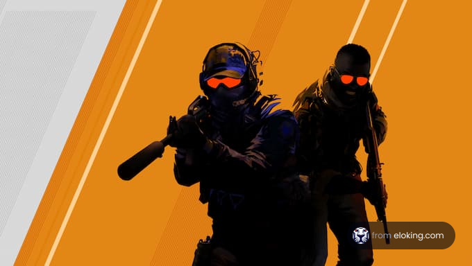 Two military figures in action with orange visors on a vibrant orange background