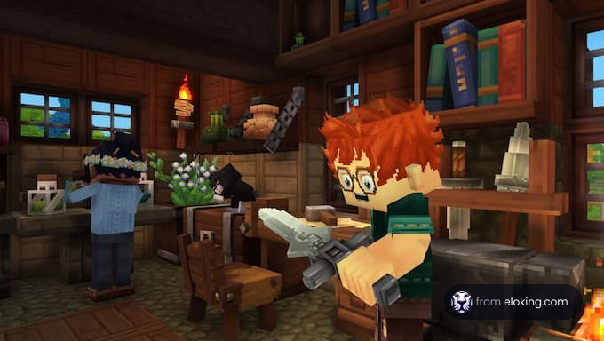 A fun and interactive Minecraft interior scene with characters crafting.