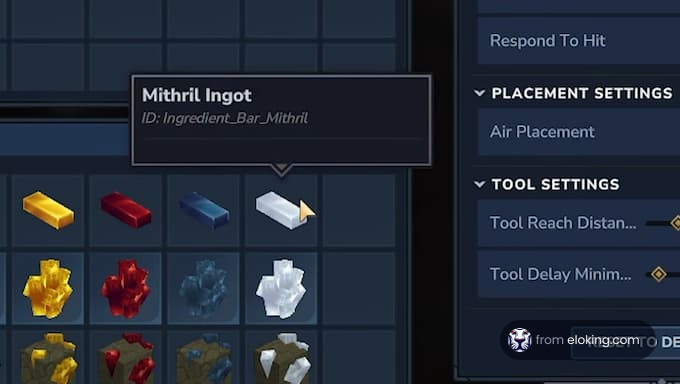 Lingotto di mithril nell'inventario di gioco