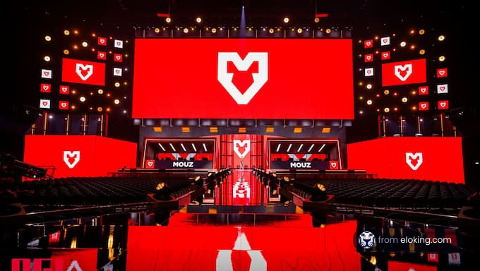 MOUZ esports stage setup with vibrant lighting and branding