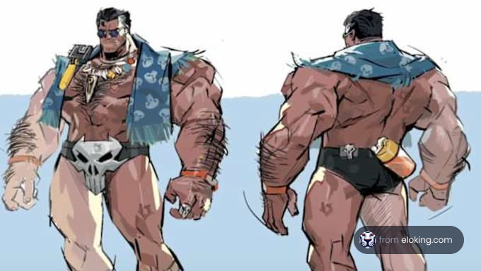 A muscular character sketch displaying front and back views.