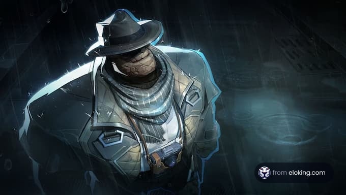 A mysterious character standing in the rain