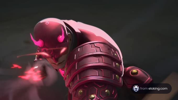 A mysterious pink warrior preparing for action