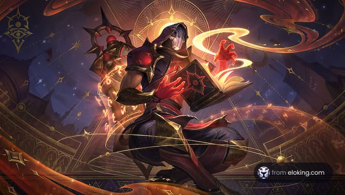 A powerful mage casting spells with arcane energy.