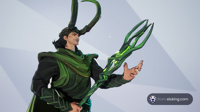 A mystical forest guardian character holding a staff.