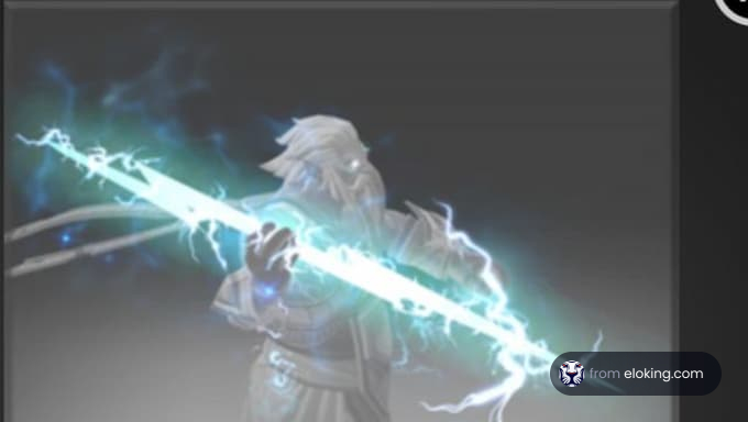 Mystical warrior wielding a glowing electric sword