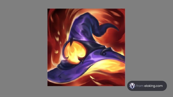 Artistic depiction of a wizard's hat engulfed in flames