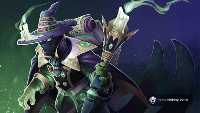 A mystical wizard character holding a magical staff