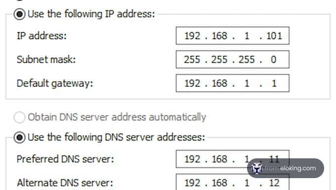 Screenshot showing network IP and DNS server configuration settings