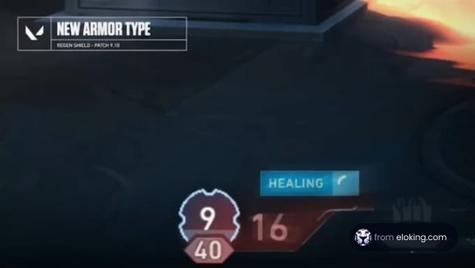 Game interface showing new armor type and healing stats