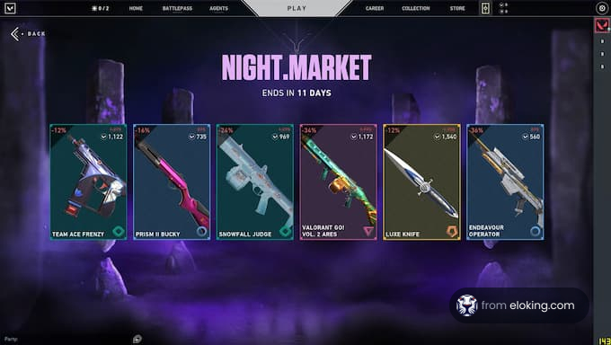 Night Market in-game screen showing discounted weapon skins