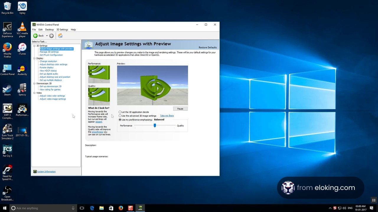 NVIDIA Control Panel interface showing adjustable image settings on a Windows desktop