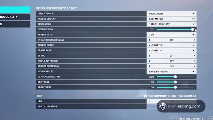 NVIDIA GeForce RTX 2080 Ti settings screen