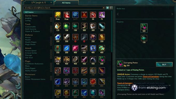 Screenshot of an online game's item shop interface displaying various tools and items