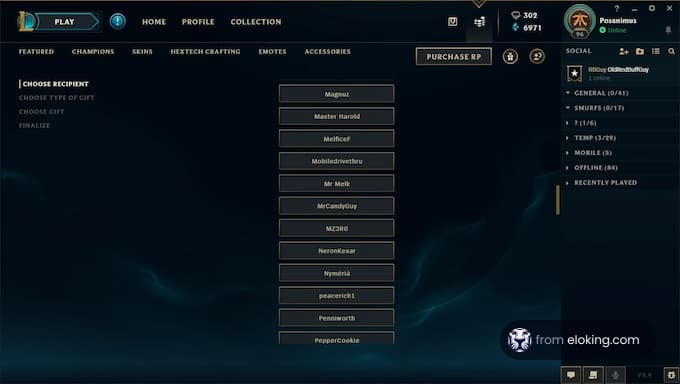 Screenshot of an online gaming interface showing the friends list