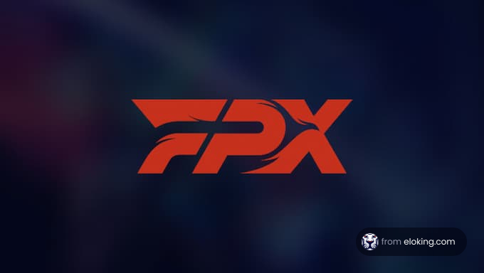 Oranžu FPX logo uz zilas gradienta fona