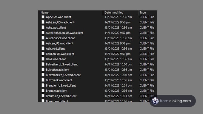 List of computer files displayed in a file explorer