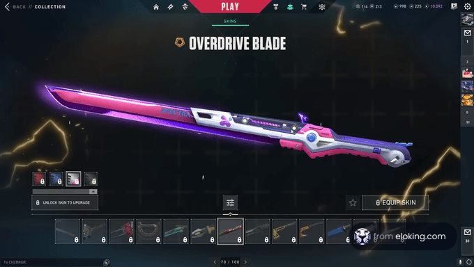 Futuristic purple and white gaming sword named Overdrive Blade