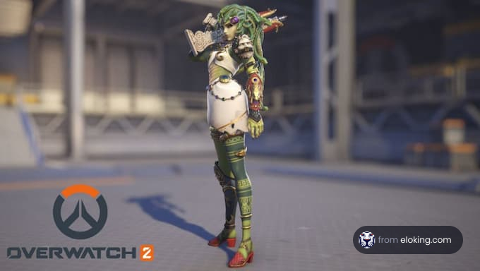 Overwatch 2 character Widowmaker in a unique skin standing in an urban environment