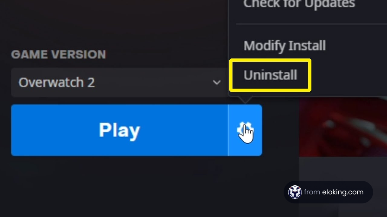Uninstall button highlighted in Overwatch 2 game launcher