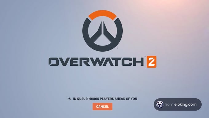 Overwatch 2 game logo on login screen with queue status showing 40,000 players ahead